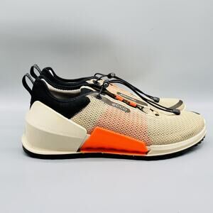 Ecco Shoes Men 10.5 Beige Black Orange Breathru Mesh Sneaker Quick Lace Athletic